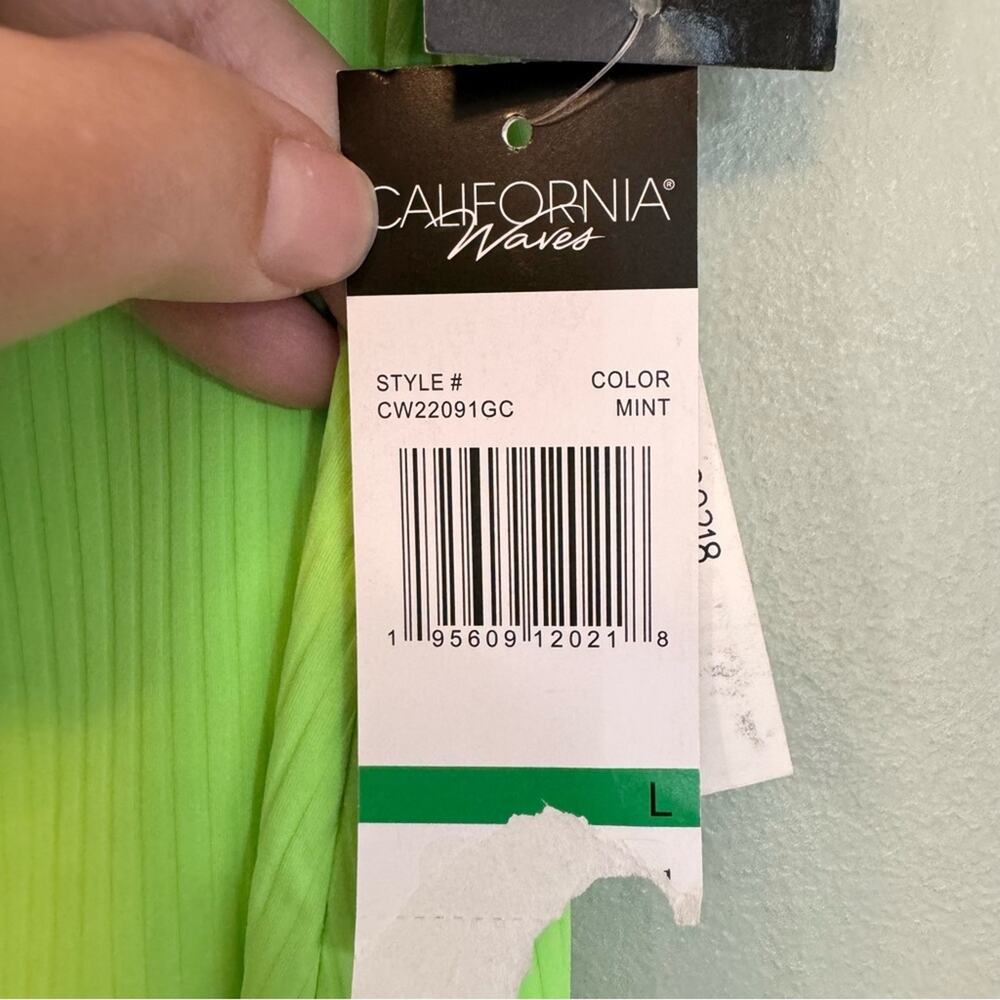 California Waves Junior's Green Ribbed‎ Tie Slit Sarong Skirt Cover-Up Large NWT - Picture 6 of 8
